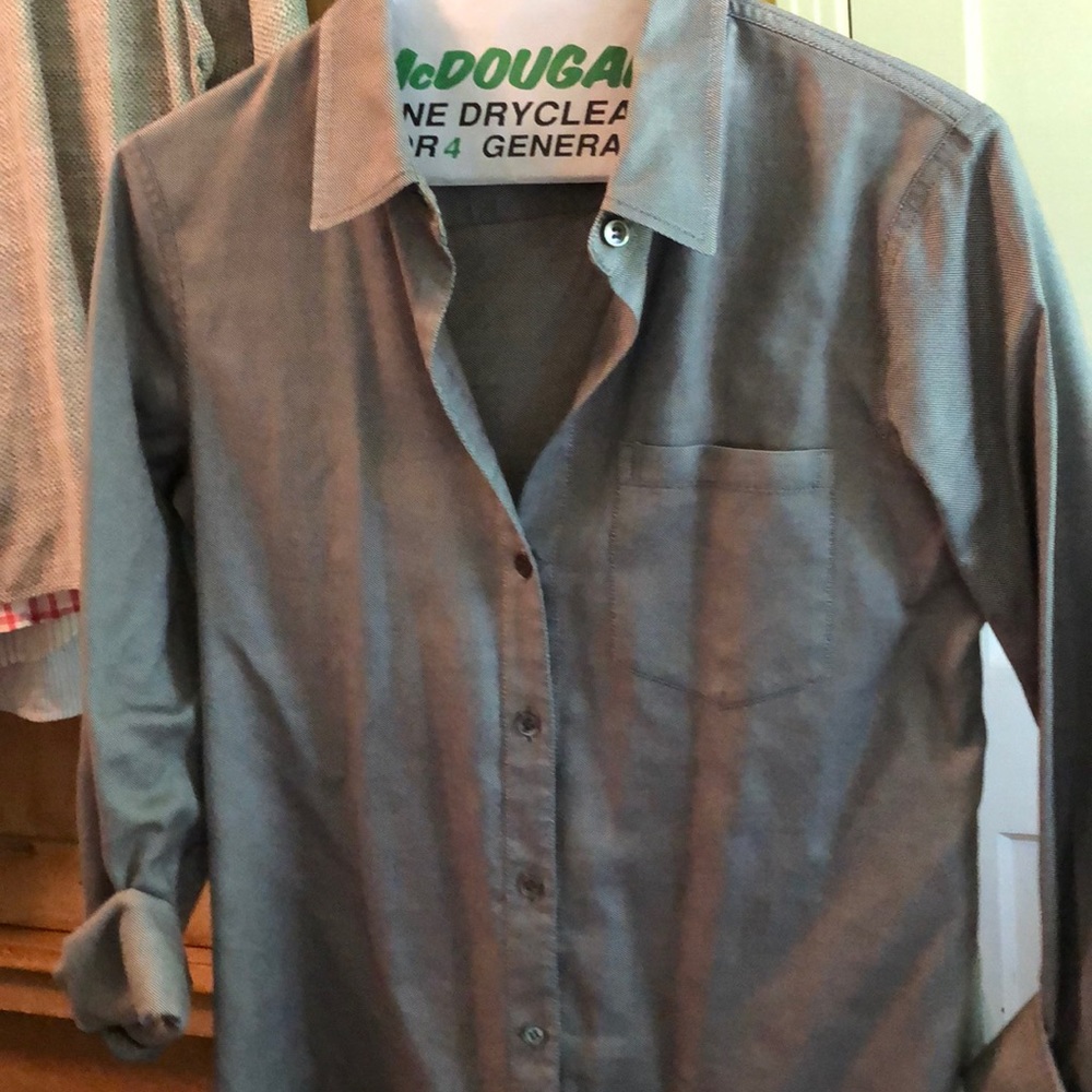 Theory black/white cotton oxford slim button down